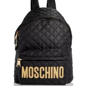 Rare Moschino Quilted Black Backpack with Gold Accents